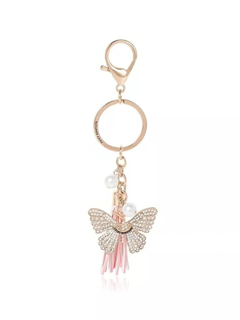 Juicy Couture Gold Crystal Butterfly Keychain with Pink Tassel